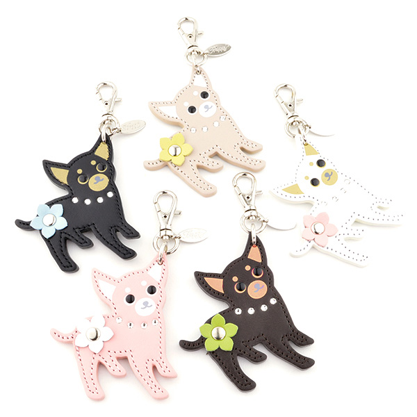 ★専用品★チワワのチャーム☆ビーズマスコット☆Ｇ チワワチャーム 牛本革 スワロフスキー付き Happy 全5色 キーホルダー