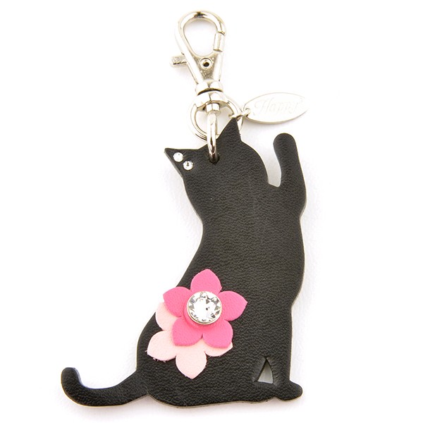 【5周年記念】豆猫HOLDCATキーホルダー No.5 黒猫 オリジナルカード付 羊毛フェルトネーム入り黒猫キーホルダー 変更可能、オーダー猫 ぶち猫