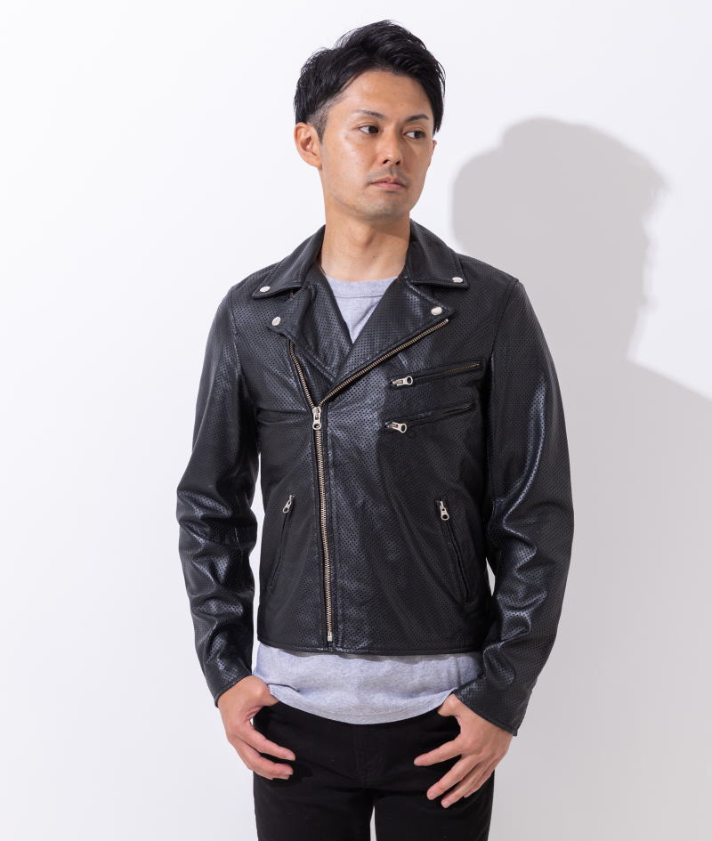 フリーダムレザー 革ジャン メンズ メッシュレザー パンチング