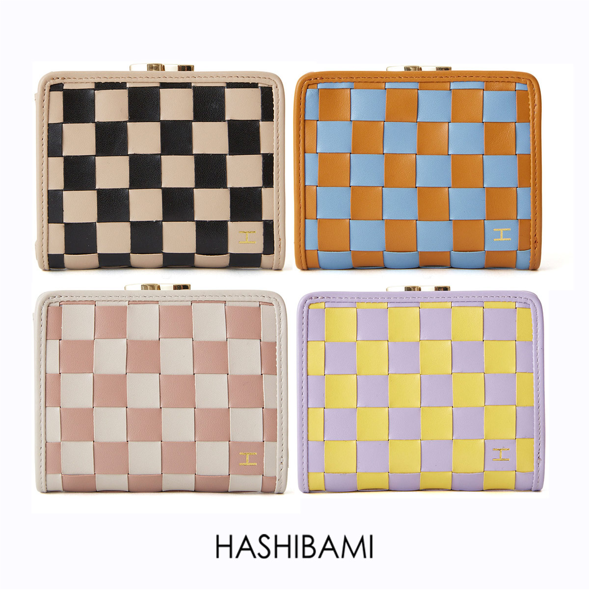 【未使用】HASHIBAMI ギンガムハーフウォレット レザー　ミニ財布　本革 Hashibami - 【未使用】HASHIBAMI ギンガムハーフウォレット レザー