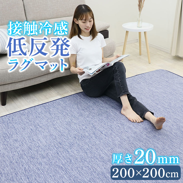 ラグ 夏 低反発 ひんやり 冷感 接触冷感 200×200 低反発 20ｍｍ 極厚 ふかふか ウレタン カーペット ラグマット 夏用 ひんやりマット  おしゃれ フリーリー