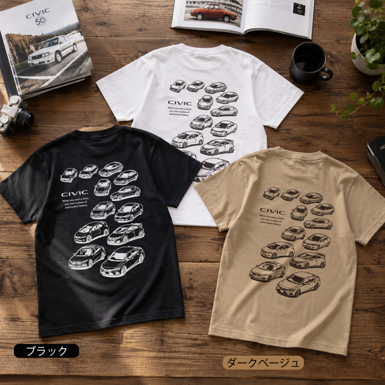 ゆうパケット対応1個迄 HONDA CIVIC HISTORY 5.6oz コットンTシャツ