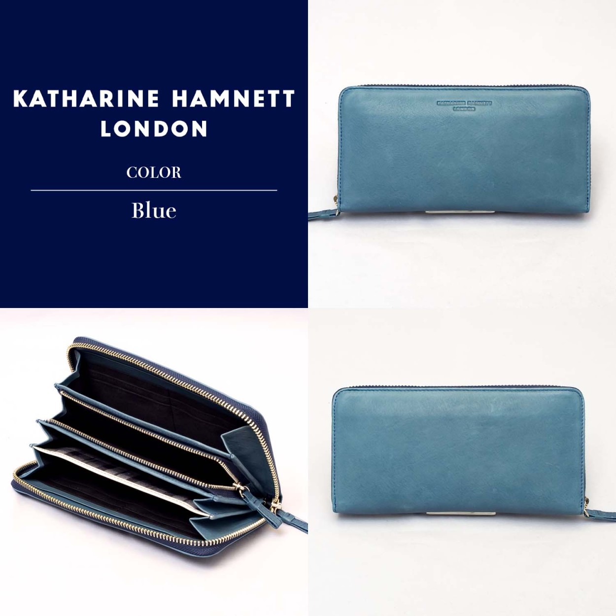 KATHARIN  HAMNETT    財布　　新品未使用　牛革 KATHARINE HAMNETT 長財布 ラウンドファスナータイプ束入れ 小銭