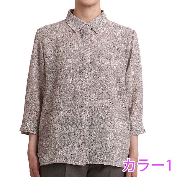 シニア レディース ブラウス 7分袖 花柄 シャツ 60代 ミセス 70