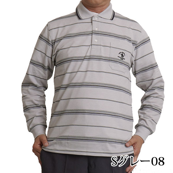 シニア メンズ ポロシャツ 長袖 ボーダー 紳士服 父の日 プレゼント