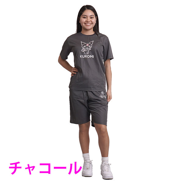 【らくろー】サンリオキャラクターズ 半袖ジャージ上下セット他　L 黒 クロミ kuromi スーツ 上下 セットアップ 半袖 tシャツ ハーフパンツ