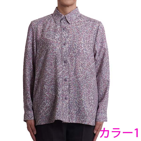 ブラウス カットソー レディース 七分袖 日本製 京染フリル衿ブラウス 全3色 婦人服 シニア 女性 ちりめん 丸首 50代 60代 お母さん 和柄 上品　fuji　p24106 20250630123924_1.jpg