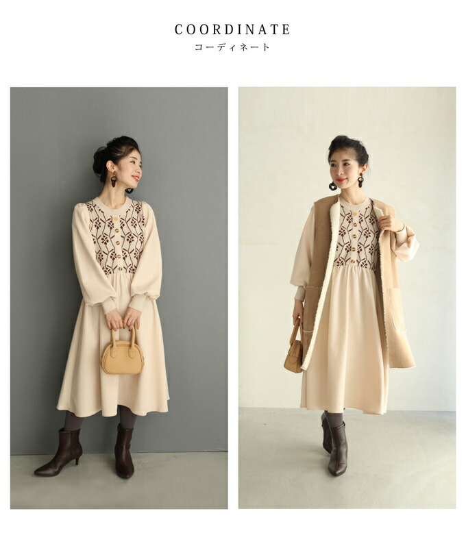 cawaii FRENCH PAVE SからL対応 可愛い花柄ニットのパフスリーブ