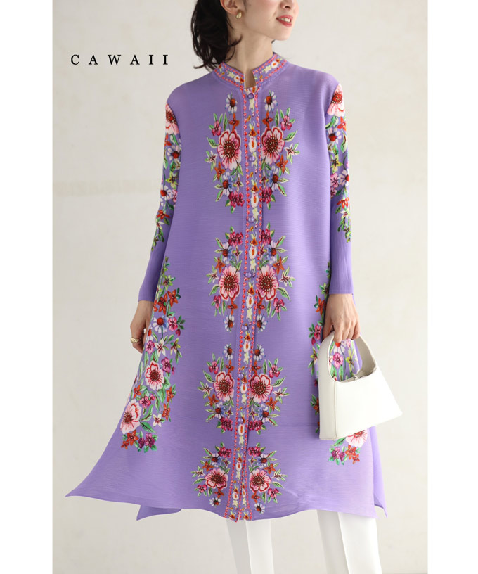 Sから3L対応 羽織にも 優雅なフラワーブーケアコーディオンプリーツ