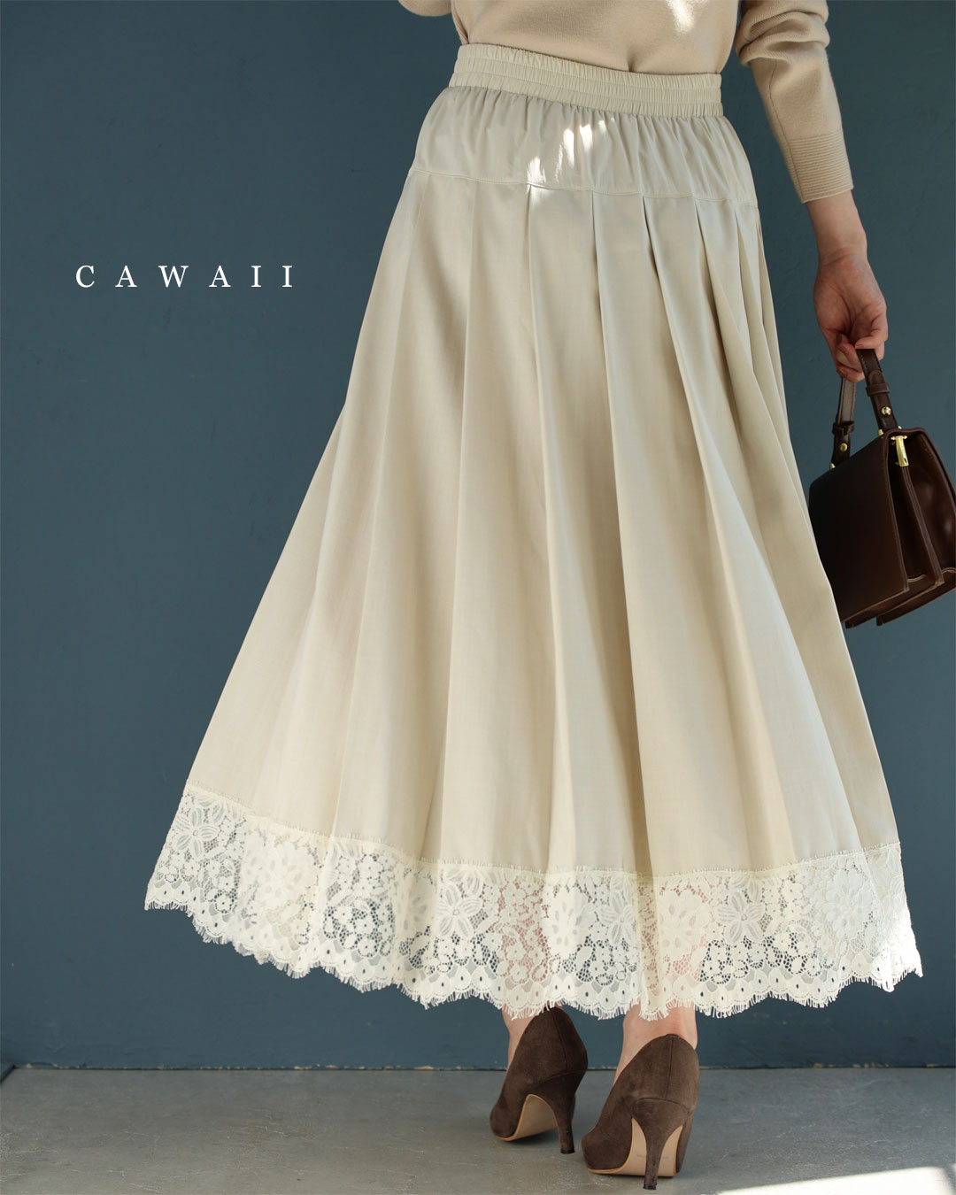 新作9月24日 上品なレースを添えた切り替えプリーツロングスカート cawaii w61421ps S~L対応 体型カバー アイボリー おでかけ 旅行 女子会 大人女子 おしゃれ 可愛い 上品 春 夏 秋 レディース ファッション 大人 ママ ミセス 30代 40代 50代 60代 SからL対応 上品なレースを添えた切り替えプリーツロングスカート