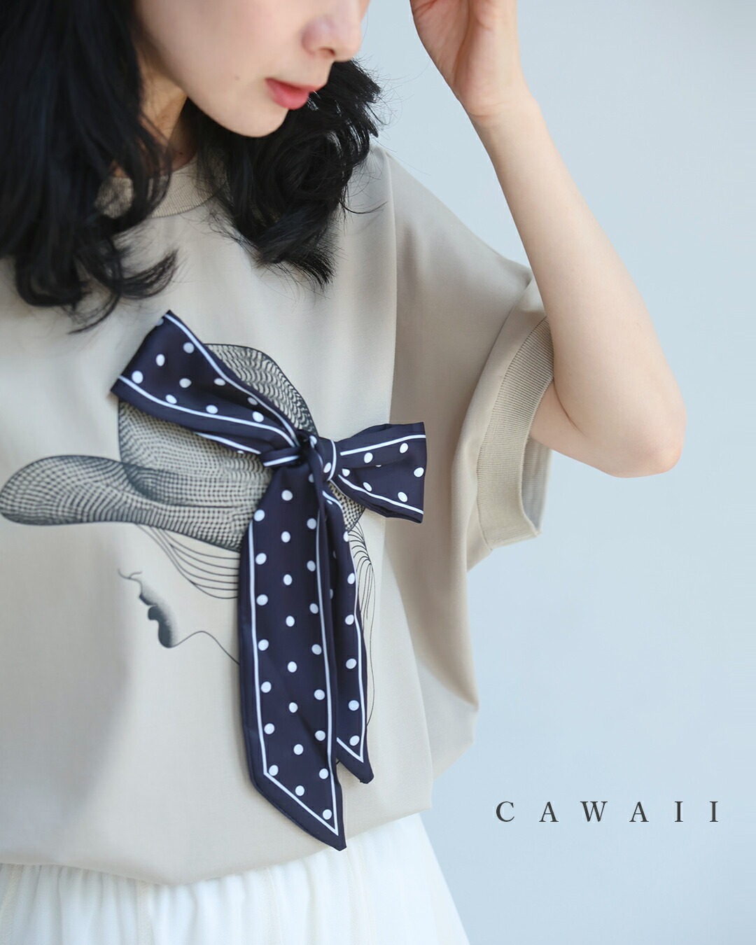 tシャツ 麦わら帽子のドットリボンがなびくドルマンTシャツトップス レディース Sから2L対応 麦わら帽子のドットリボンがなびくドルマンTシャツ