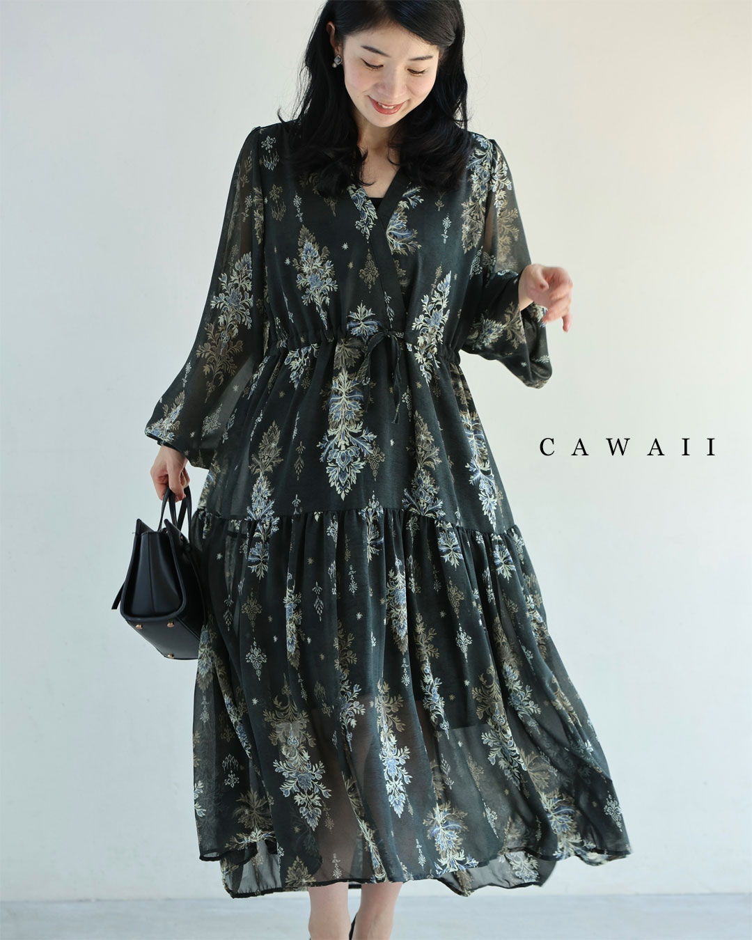 再入荷10月19日 降り注ぐエレガントな華装飾ミディアムワンピース cawaii w61598ps S~M対応 クラシカル シアー 大人女子 カシュクール シフォン シック ティアード レディース ファッション 大人 ママ ミセス 30代 40代 50代 60代 SからM対応 降り注ぐエレガントな華装飾ミディアムワンピース : CAWAII