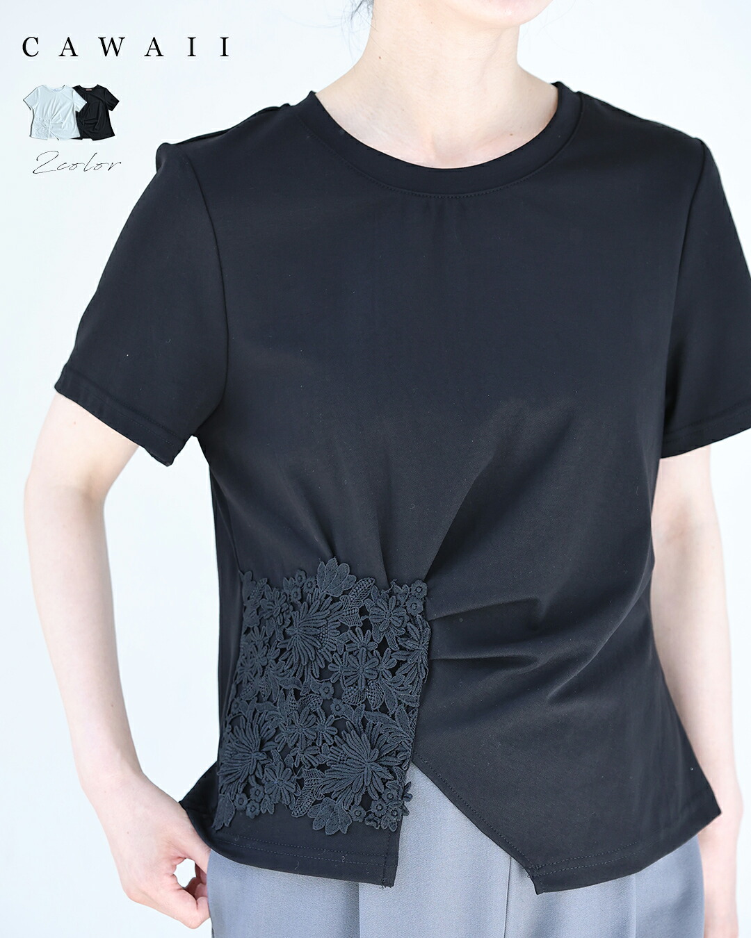 花のスクエアレースのタックTシャツトップス : CAWAII - 通販 - Yahoo