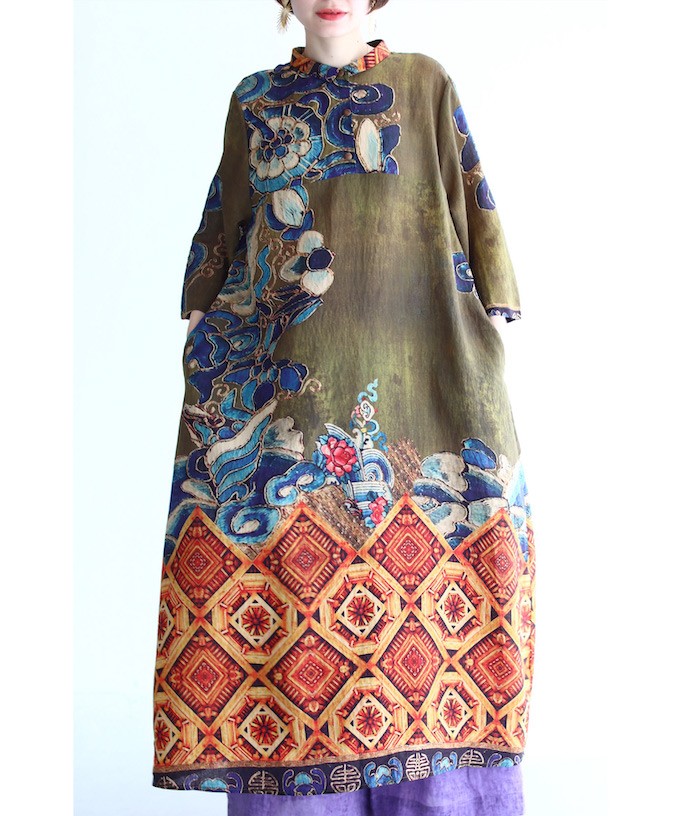 French Pave エキゾチックな柄が目を惹くロングワンピース Ml対応 Cawaii W French Pave 通販 Yahoo ショッピング