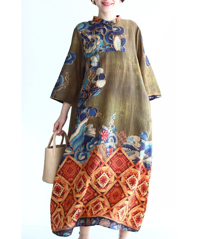 French Pave エキゾチックな柄が目を惹くロングワンピース Ml対応 Cawaii W French Pave 通販 Yahoo ショッピング