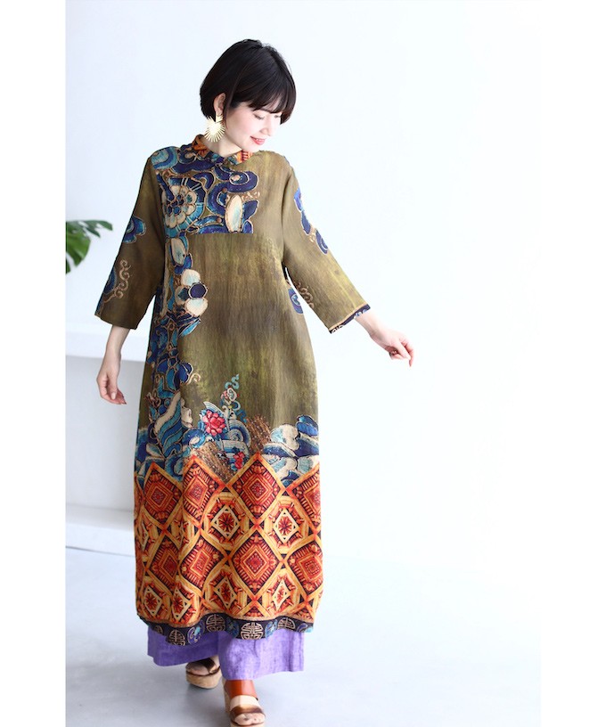 French Pave エキゾチックな柄が目を惹くロングワンピース Ml対応 Cawaii W French Pave 通販 Yahoo ショッピング