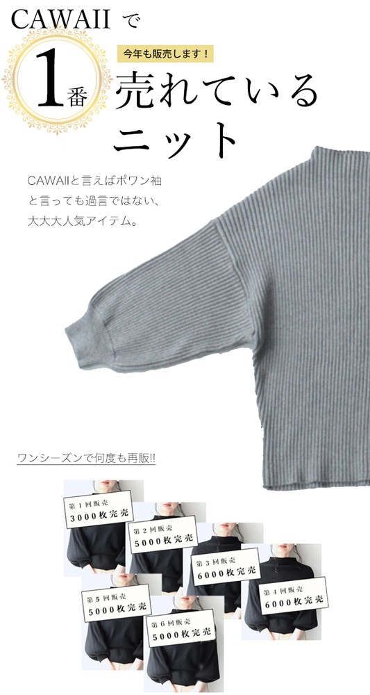 CAWAII グレー 袖ポワンとオフネックのニットトップス