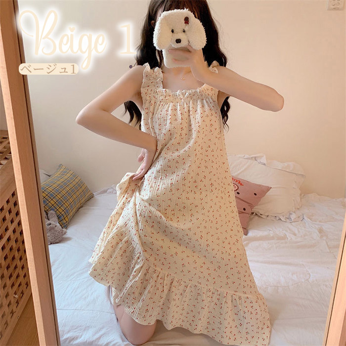 お値打ち価格で パジャマ キャミソール ワンピース レディース 夏 夏用 ルームウェア ナイトウェア 寝間着 インナー 寝巻き キャミワンピース  部屋着 ロング 秋 大人 総柄 花柄