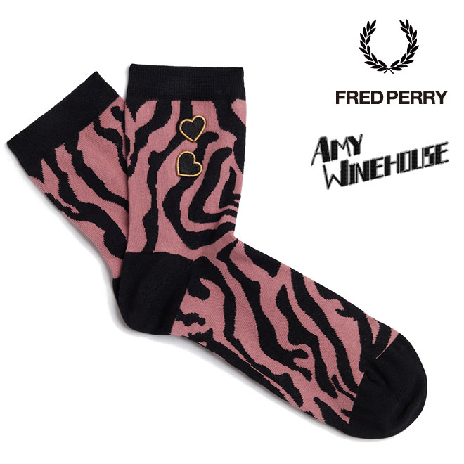 フレッドペリー エイミー・ワインハウス ソックス 靴下 FRED PERRY C6155 レディース ピンクS51 Amy Winehouse Zebra Print Socks｜friends-y｜02