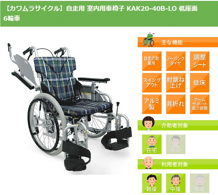 Kawamura 6輪車 介助兼自走用 多機能 車椅子 KAK20-40B-