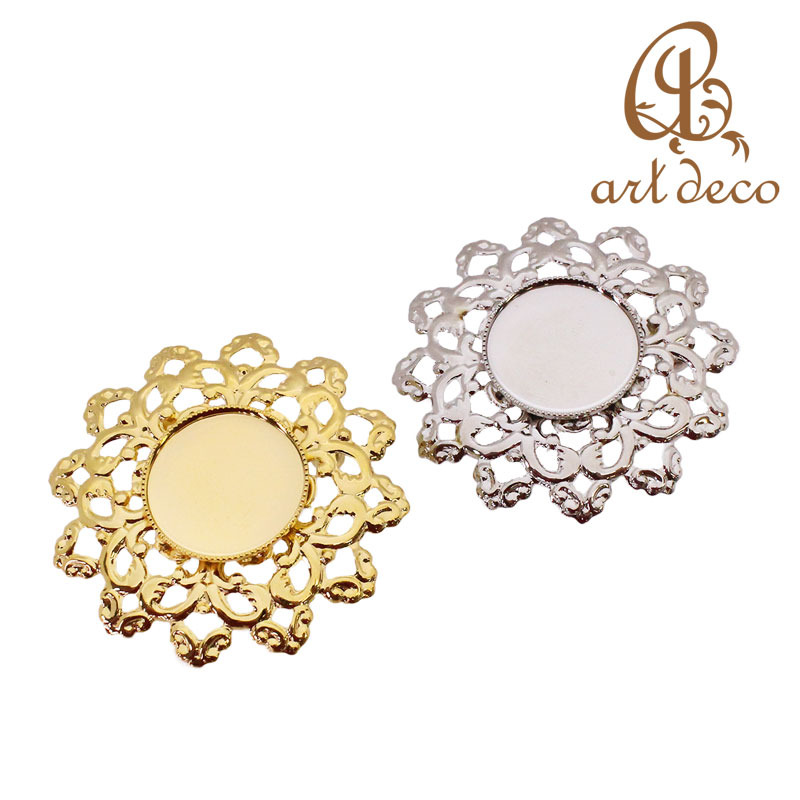 ブローチ コサージュ 花 デザイン 10個 全径46mm/内径20mm アクセサリー パーツ ハンドメイド 材料 金具 装飾 カラワク 空枠