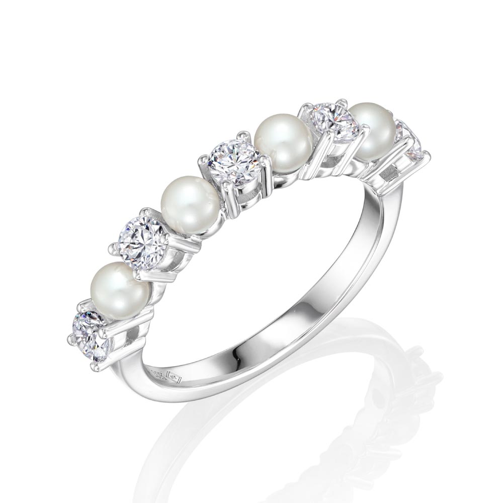 プラチナ900のホワイトパールのエレガントなリング、ダイヤモンド付き。 ニューヨークからの贈り物 【翌日配送】指輪 レディース パール