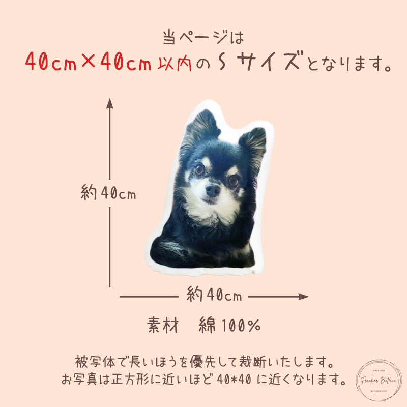 ペット オーダーメイドクッション Sサイズ 40cm オリジナル メモリアル 抱き枕 写真 ぬいぐるみ 癒し 犬 猫 インテリア クリスマス  プレゼント 送料無料 : fta420-40cm : フロンティアバルーン Yahoo!店 - 通販 - Yahoo!ショッピング