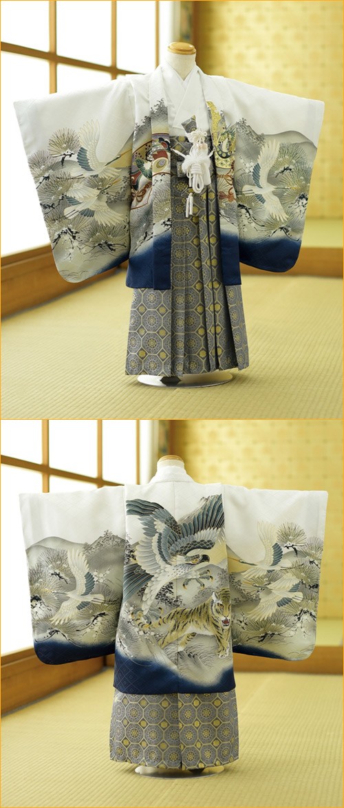 七五三 5歳 男の子 着物 レンタル 白鷹虎 ミニ5才《身長》100cm