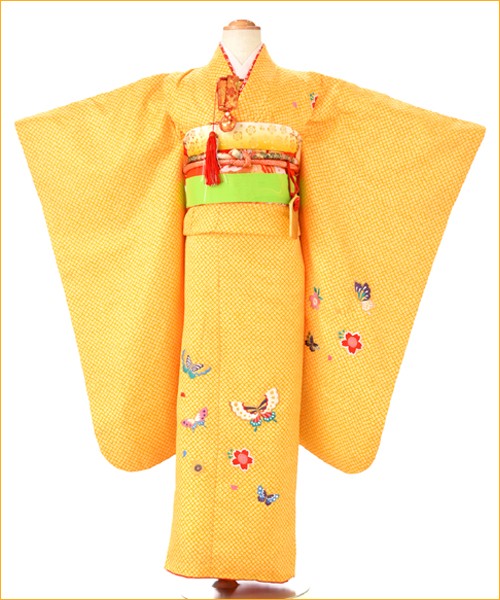 七五三 レンタル 7歳 女の子 黄総かのこ蝶《身長》120cm前後☆簡単な