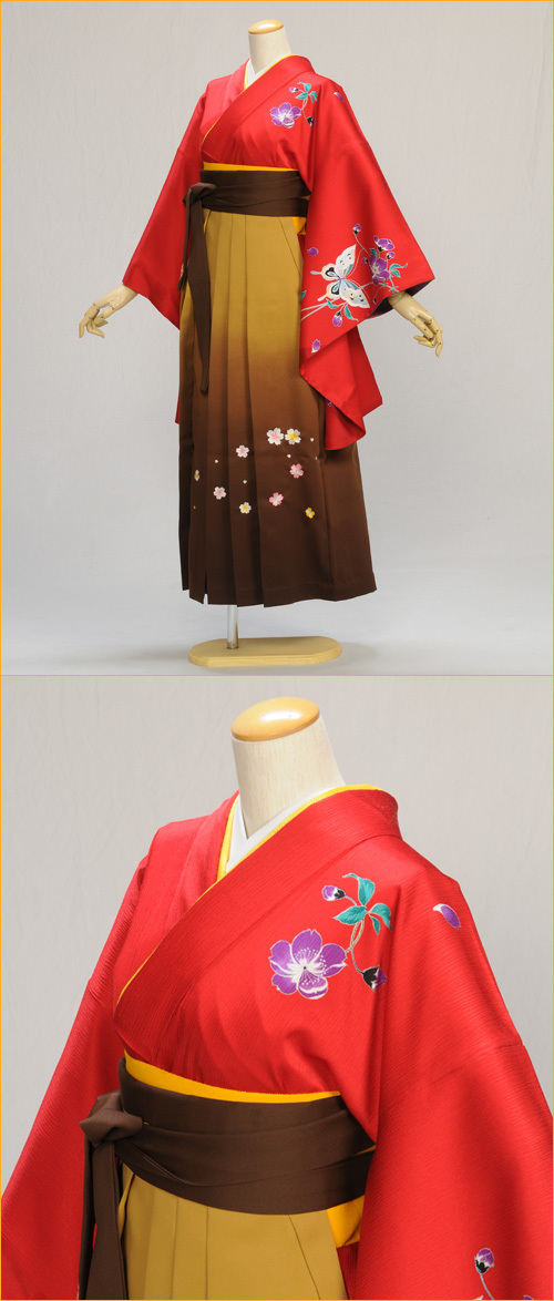 袴 レンタル 先生 教員 卒業式 女 着物 紅しだれ桜 金茶ぼかし花