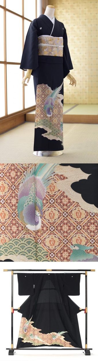 留袖 レンタル 夏用 単衣 書院金鶏鳥《身長》145cm〜155cm位 黒