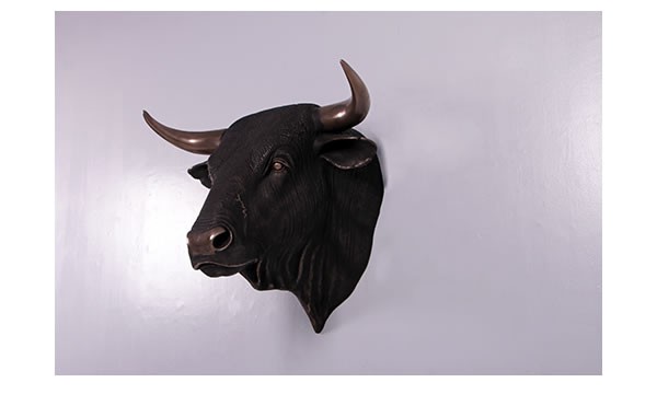スペインの闘牛・頭部・壁掛・ブロンズ FRPアニマルオブジェ 即納可