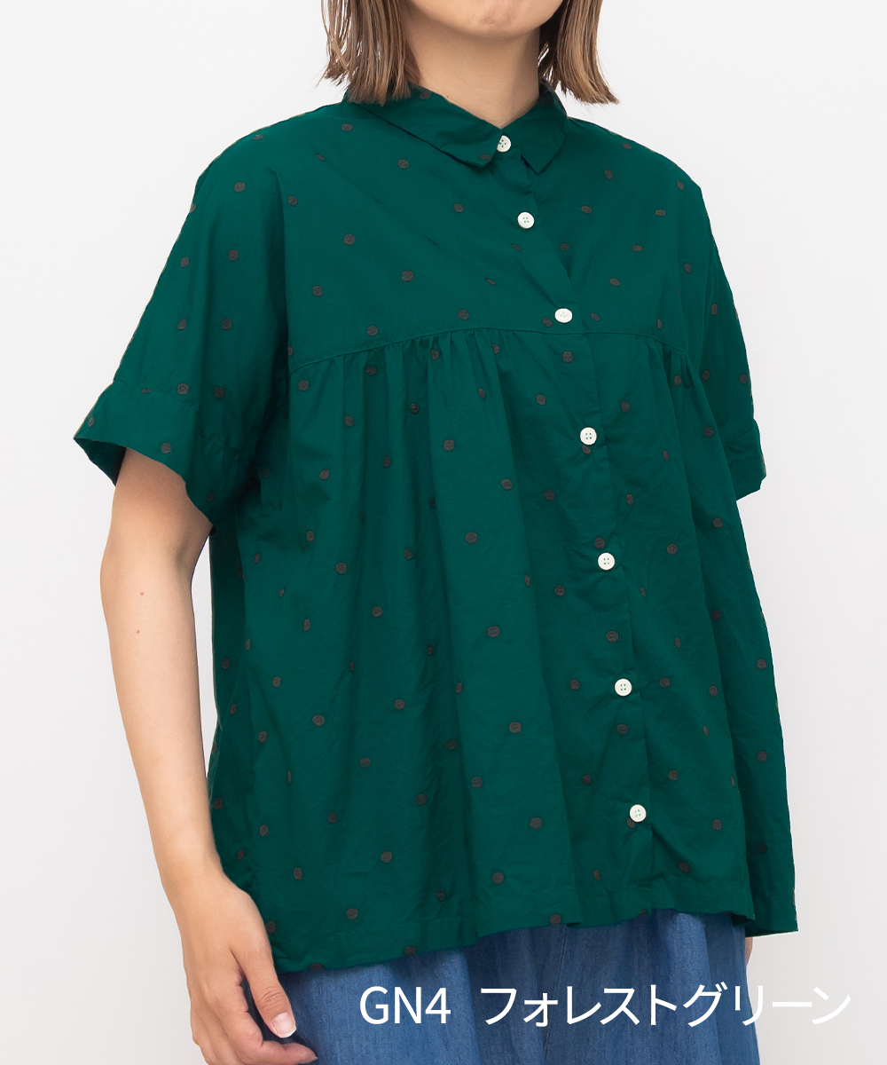 [公式ストア] SUN VALLEY サンバレー / 製品染め コットン ローン 総柄刺繍 ドット 切替 ギャザーシャツ SUN VALLEY [公式ストア] サンバレー / 製品染め コットン