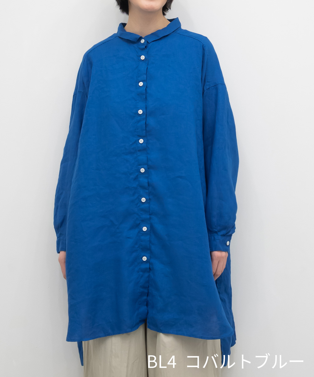 美品　パラスパレス　ロングリネンシャツ　チュニックシャツ　麻100% 紫 パラスパレス PAL'LAS PALACE 染色加工 リネン シャツ ブラウス 麻