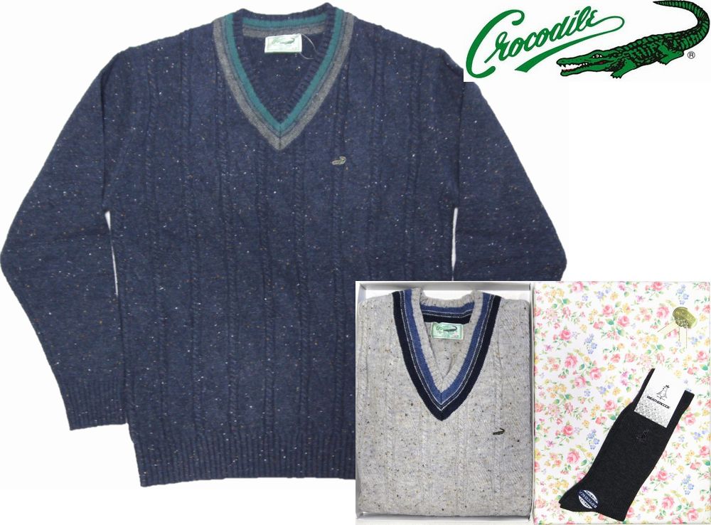 Crocodile（クロコダイル） 父の日 ギフト セーター Vネック ケーブル 