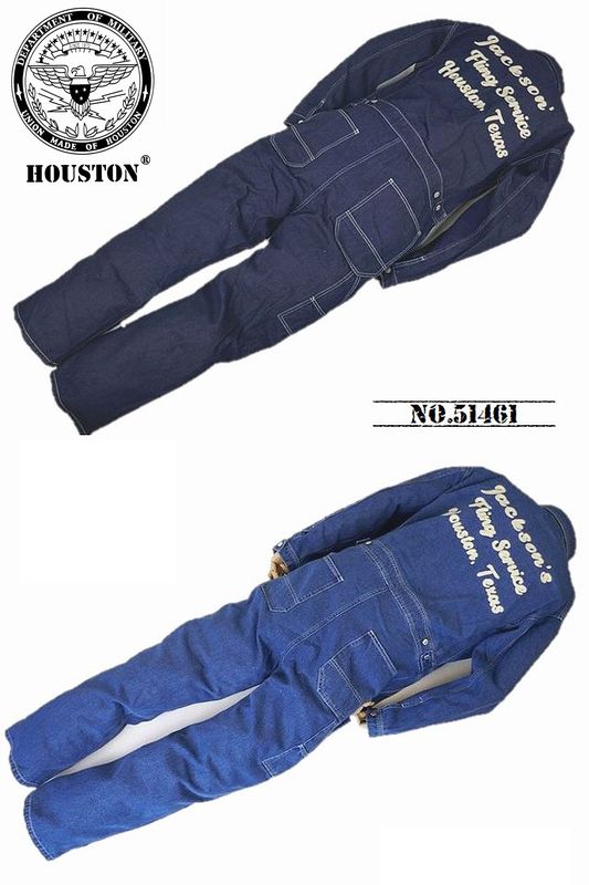 HOUSTON（ヒューストン） デニム オールインワン つなぎ バック刺繍 NO