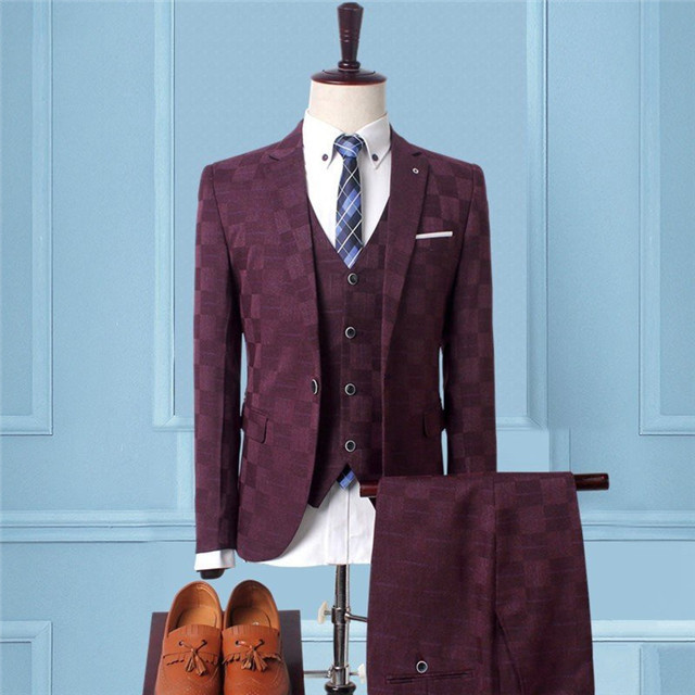 お買い得モデル スーツ メンズ ワイン セットアップ 結婚式 スリムスーツ 3点セット セットアップ Williamsav Com