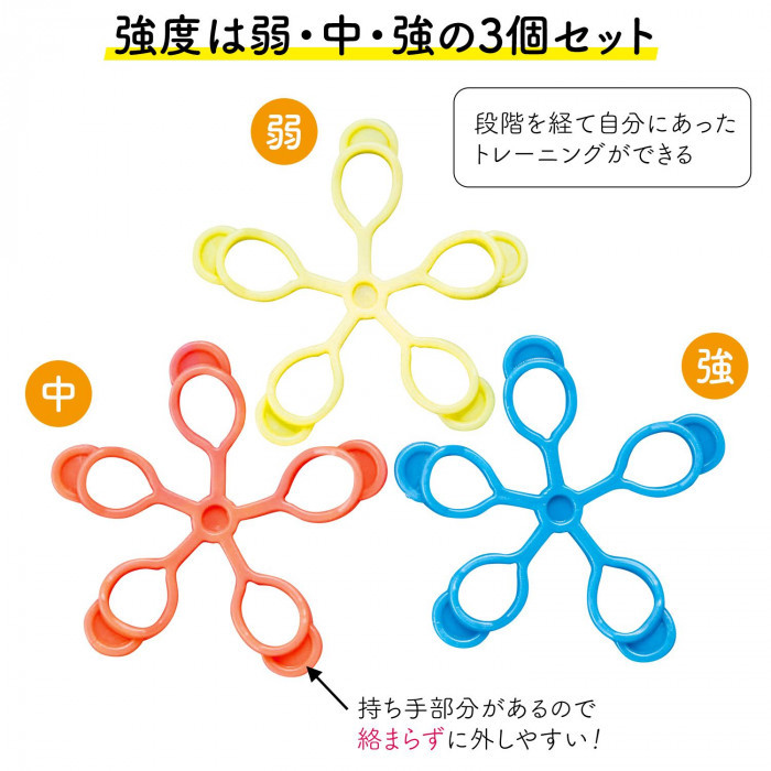 強度は弱・中・強の3個セット。段階を経て自分にあったトレーニングができます。