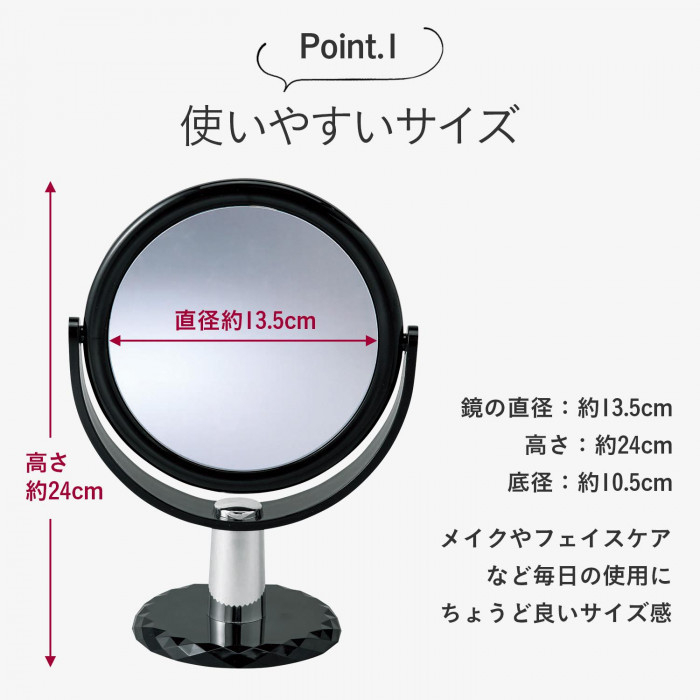 10倍拡大鏡付きの2面ミラー 拡大鏡 等倍鏡 卓上ミラー スタンドミラー