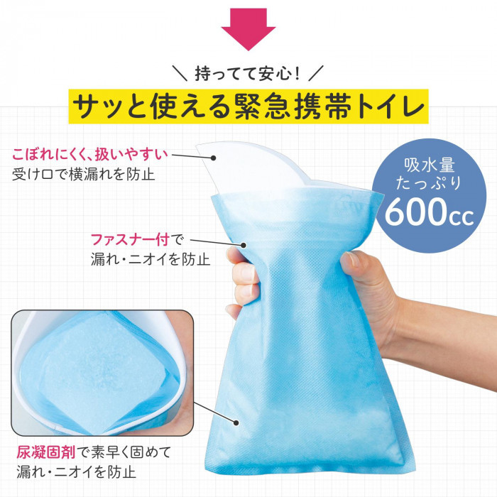 新到着 サッと使える緊急携帯トイレ 大小便兼用 4回分 緊急トイレ 携帯トイレ 車用 渋滞 災害グッズ 1000cc ファスナー付 非常用 男女兼用  介護