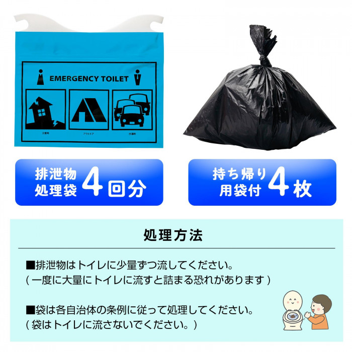 排泄物処理袋4回分、持ち帰り用袋付4枚