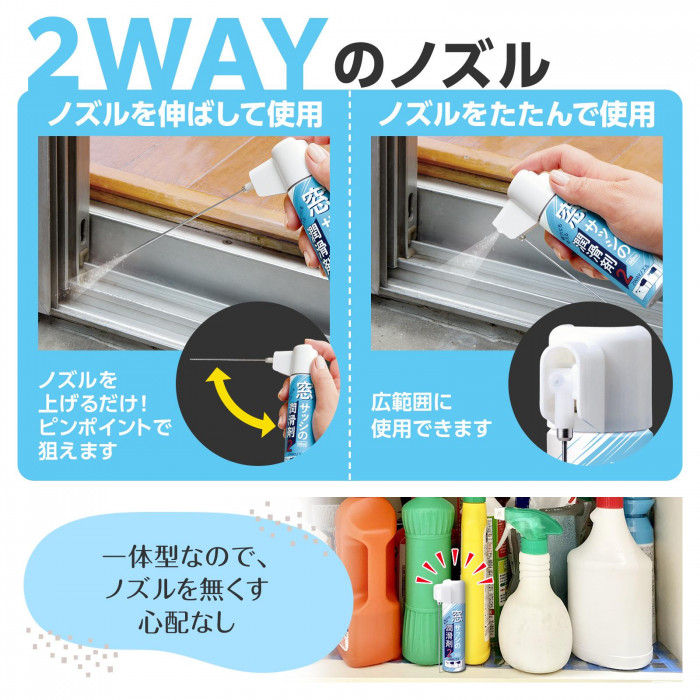 用途に合わせて、一体型の2WAYノズルを使い分け