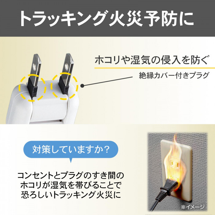 トラッキング火災防止カバー付きプラグ