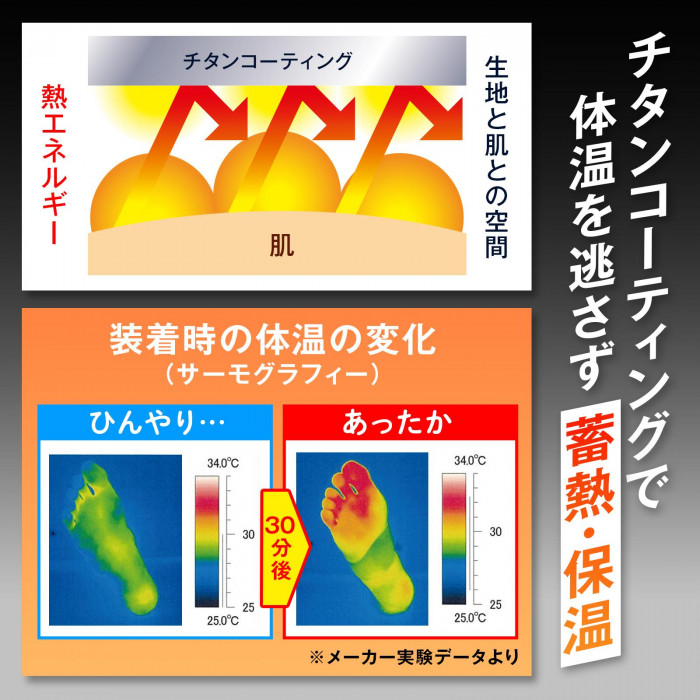 チタンコーティングで体温を逃さず蓄熱・保温