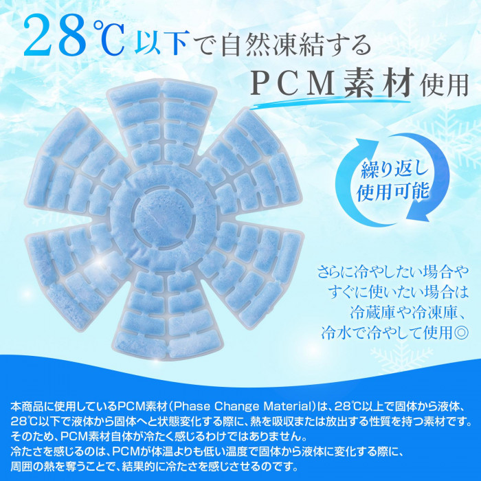 28度以下で自然凍結するPCM素材使用