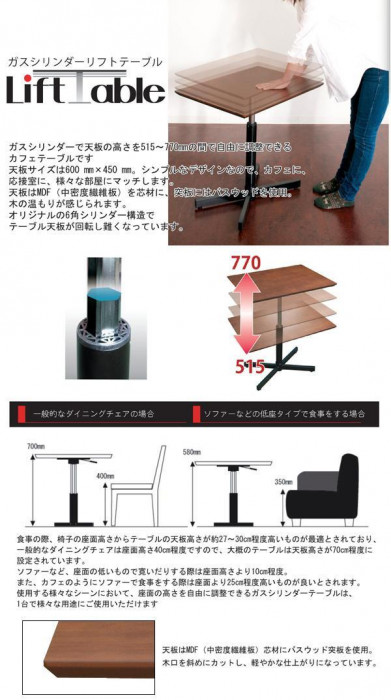 ルネセイコウ 昇降テーブル ブランチ ヘキサテーブル 日本製 組立品