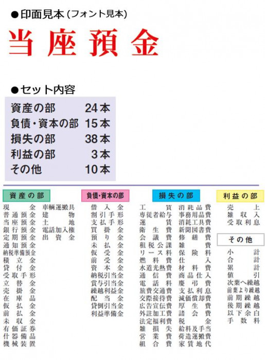 ゴム印(既製) 勘定科目印 90本セット KS-90S : ab-1179927