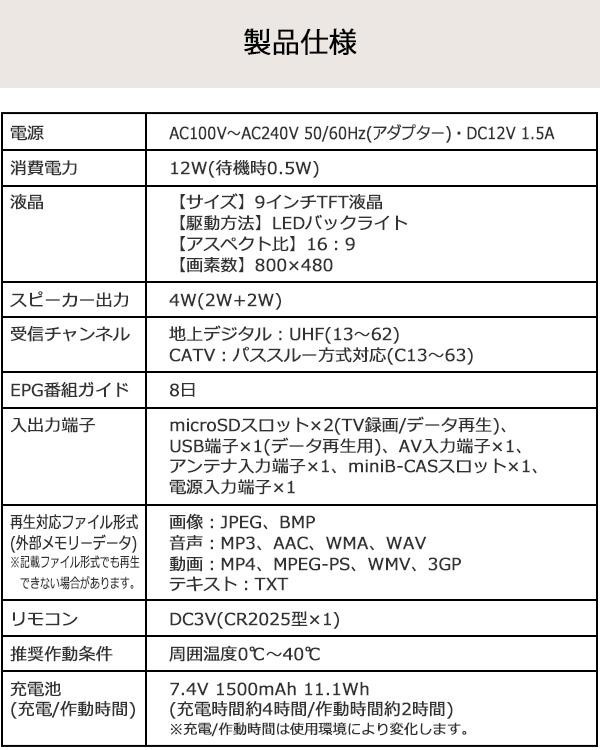 Time 9インチ液晶アンテナテレビアンテナお取り寄せrose Rosey ポータブルテレビ車載ポータブルテレビ地上デジタルテレビ mm 素敵な小物