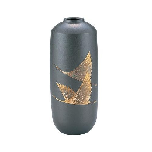 高岡銅器 銅製花瓶 蒔絵 寸胴 双鶴 102-01 アウトレット