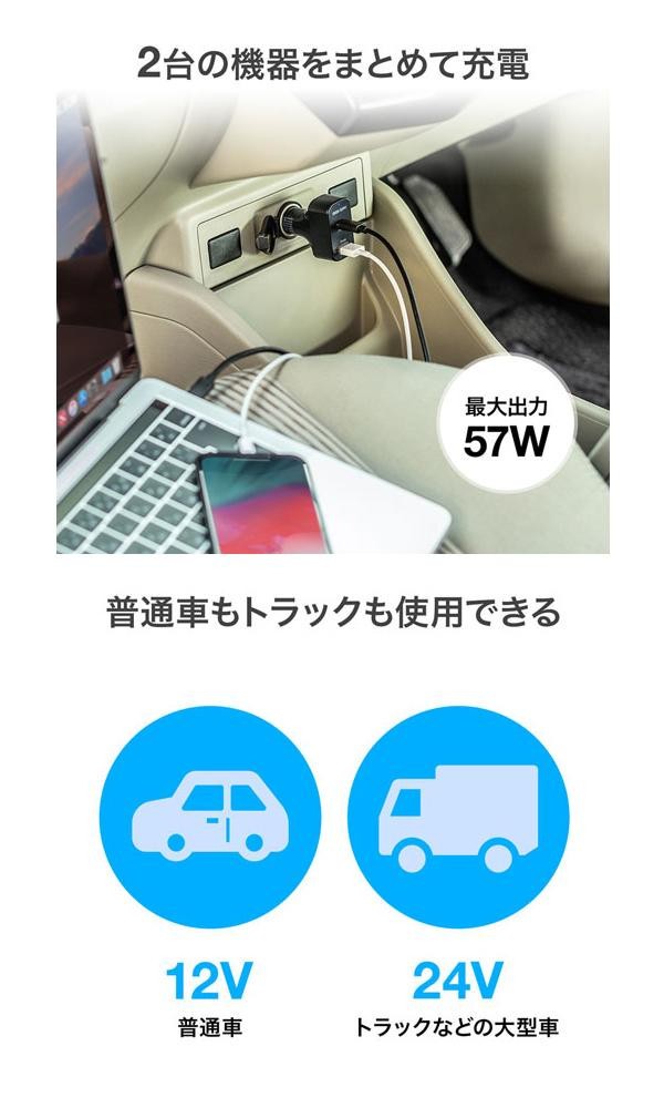 オープニング大放出セール サンワサプライ Usb Power Delivery対応カーチャージャー 2ポート 57w Car Chr77pd き トレード 宅送 Www Technet 21 Org